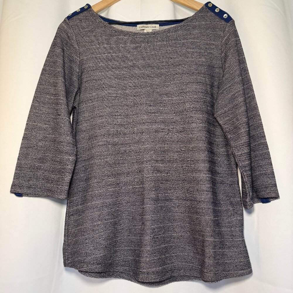 Coldwater Creek Button Accent Textured Tunic Womens M (10-12) Navy 3/4 Sleeve EC